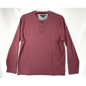 Banana Republic Thermal Henley Waffle-Knit Long Sleeve Red Burgundy Shirt Sz XL